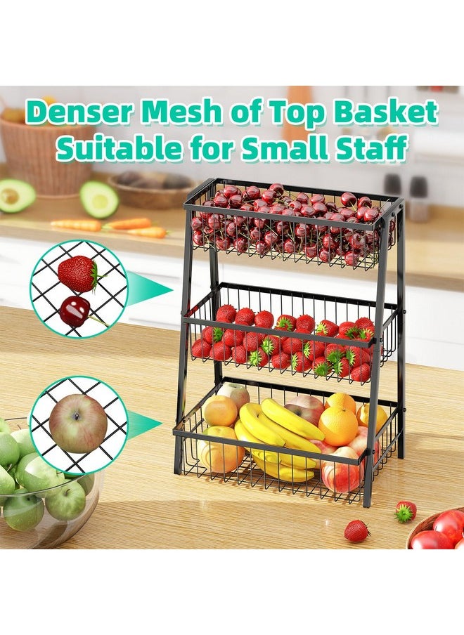 Simple Trending - Simple Trending 3 Tier Fruit Basket Metal Wire with 4 Banana Hooks, Countertop Fruit Vegetable Basket Kitchen Organizer for Bread Snack Veggies Produce, Black - Image 1