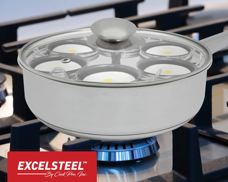 EXCELSTEEL Non Stick Easy Use Rust Resistant Home Kitchen Breakfast Brunch Induction Cooktop Egg Poacher, 6 Cup, Stainless Steel, Round - Image 5
