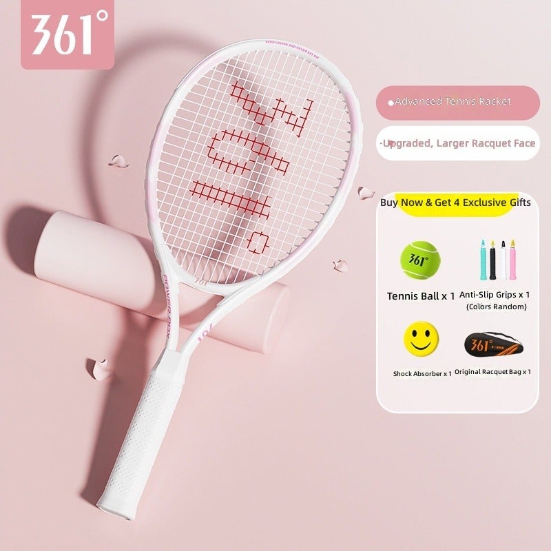 361° Authentic Tennis Racket Set for Beginners - Lightweight & Durable - Single - Light Cherry Pink