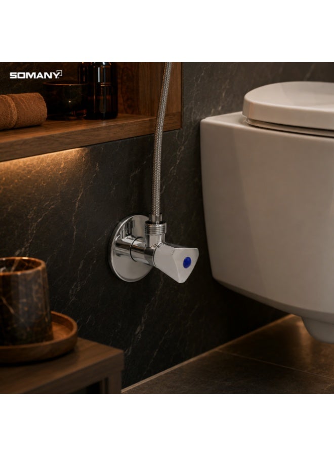 SOMANY Trio Angle Valve – Premium Brass Bathroom Control Valve, Chrome Finish Water Stop Valve for Basin & Toilet Connection - Image 3