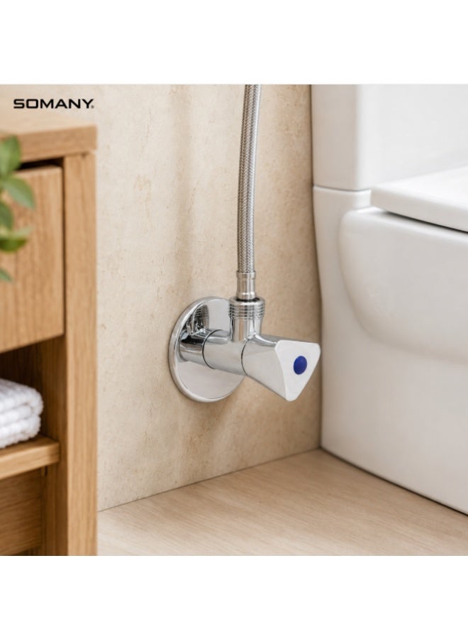 SOMANY Trio Angle Valve – Premium Brass Bathroom Control Valve, Chrome Finish Water Stop Valve for Basin & Toilet Connection - Image 2