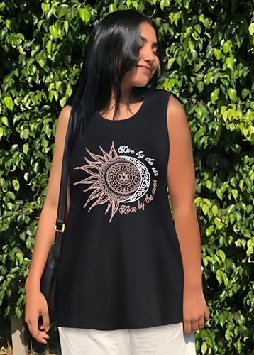 rosemia Sun Moon Graphic Tank Tops for Women Summer Sleeveless Tshirts Beach Casual Loose Tunic Blouses(Black, XL) - Image 3