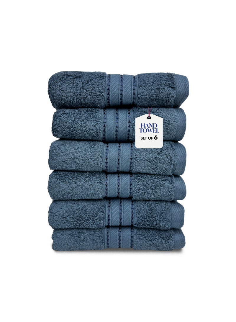 KASSINO Kassino Jumbo Hand Towel (6 Pack, 45x70 cm) - 580 GSM Large Hand Towels,100% Combed Cotton, Soft & Quick-Dry Towels, Highly Absorbent, Double Stitched Hotel Quality Towels | China Blue  - Image 1