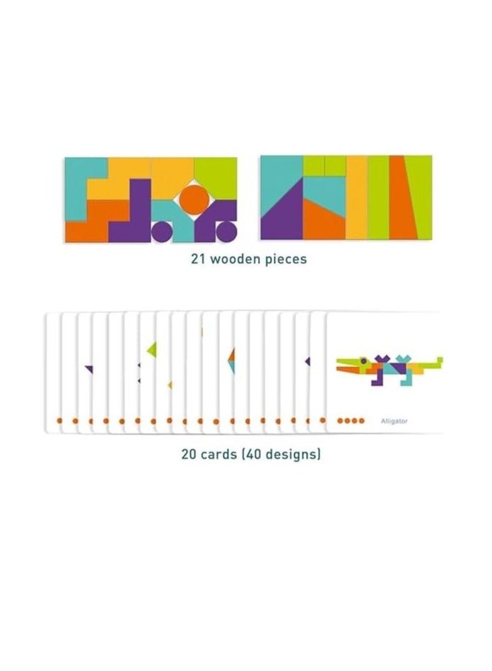 21 كتلة خشبية صلبة نابضة بالحياة و20 بطاقة إرشادية مع 40 تصميمًا، مكعبات تعليمية محمولة للأطفال الصغار للعب في الأماكن المغلقة والمفتوحة - Image 2