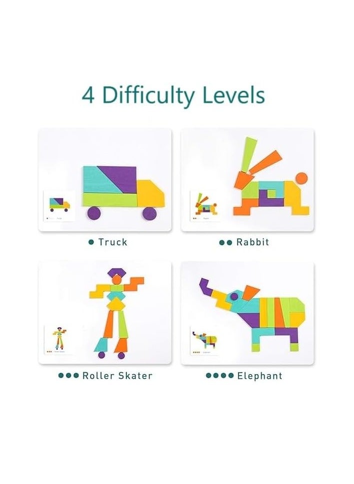 21 كتلة خشبية صلبة نابضة بالحياة و20 بطاقة إرشادية مع 40 تصميمًا، مكعبات تعليمية محمولة للأطفال الصغار للعب في الأماكن المغلقة والمفتوحة - Image 3