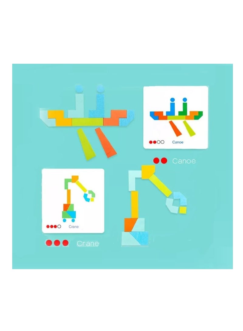 21 كتلة خشبية صلبة نابضة بالحياة و20 بطاقة إرشادية مع 40 تصميمًا، مكعبات تعليمية محمولة للأطفال الصغار للعب في الأماكن المغلقة والمفتوحة - Image 4