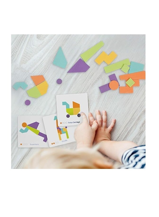 21 كتلة خشبية صلبة نابضة بالحياة و20 بطاقة إرشادية مع 40 تصميمًا، مكعبات تعليمية محمولة للأطفال الصغار للعب في الأماكن المغلقة والمفتوحة - Image 5