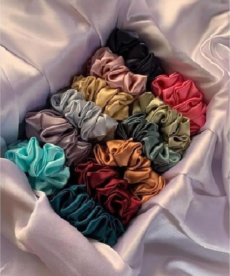 Drishti® Silky High Glossy Satin Scrunchies for Girl & Woman Set of-10 (Multicolor) - Image 1