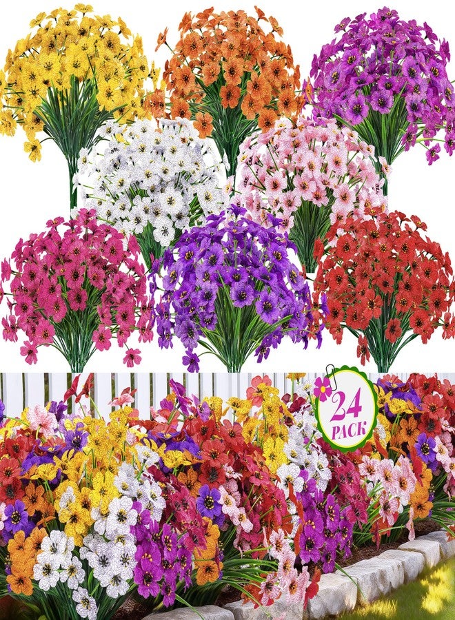 Der Rose 24 Bundles Artificial Flowers for Outdoor UV Resistant Faux Plants Spring Flowers for Outdoor Planters Wedding Home Garden Patio Porch Decor (8 Colors) - Image 1