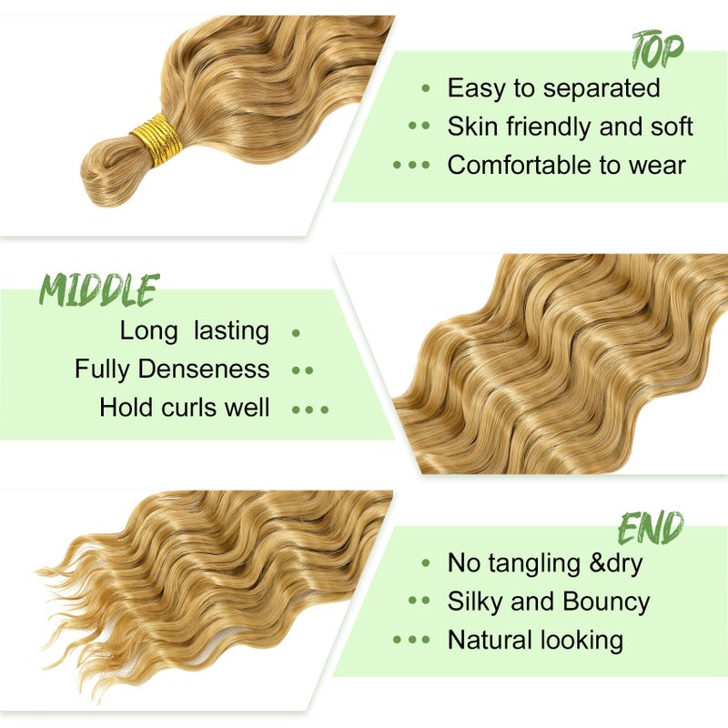 Eerya Long Curly Braiding Hair 18 Inch 2 Packs Honey Blonde Ocean Wave Crochet Hair for Black Women Deep Wave Braiding Hair for Boho Braids (18 inch, #27) - Image 4