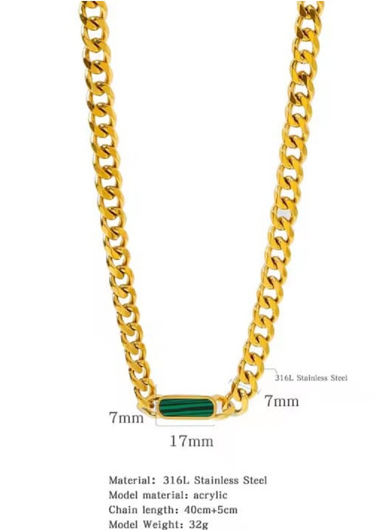 Ward Women's Necklace Thick with Square Design and Colored Stone in Stainless Steel  - Image 1