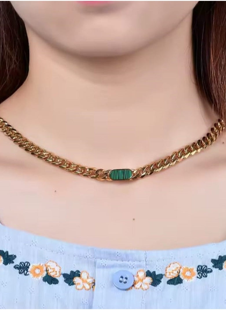 Ward Women's Necklace Thick with Square Design and Colored Stone in Stainless Steel  - Image 2