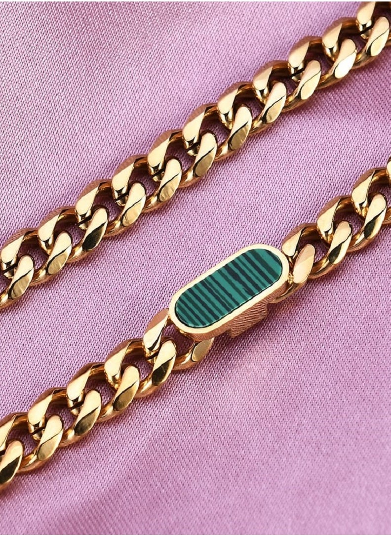 Ward Women's Necklace Thick with Square Design and Colored Stone in Stainless Steel  - Image 3