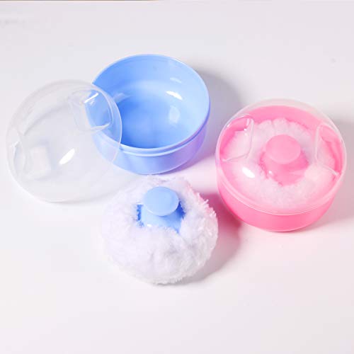 Arroyner 2Pcs Baby Body Cosmetic Powder Puff Body Powder Puff and Container Case (Pink and Blue) (2pcs) - Image 2