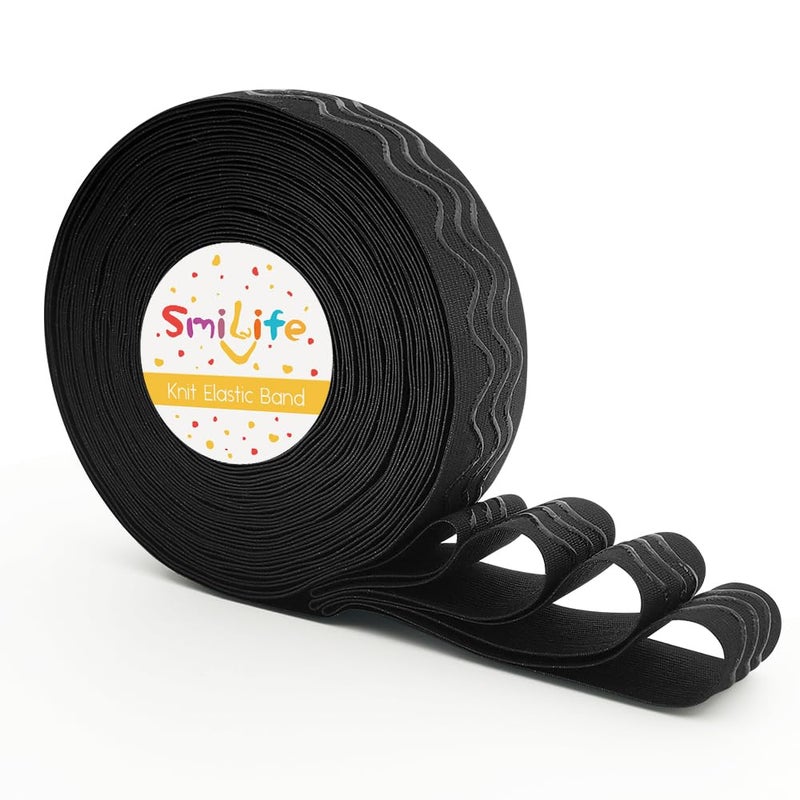 SmiLife Silicone Gripper Elastic Band, 1.1 Inches Non-Slip Gripper Elastic for Sewing, 12 Yards, Black - Image 1