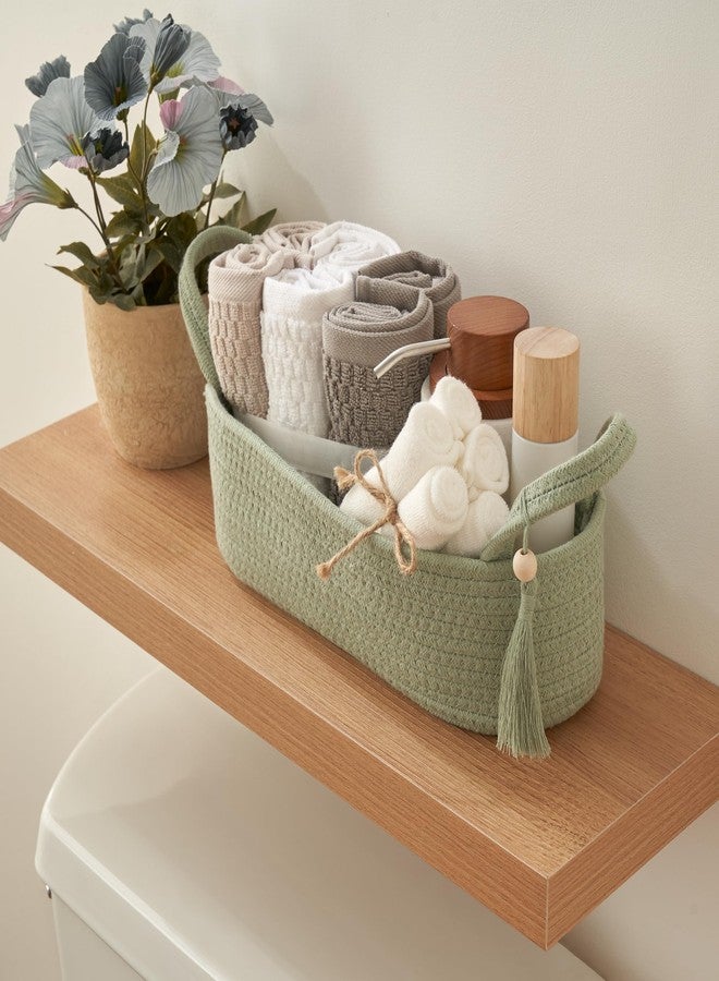 KIBAGA Decorative Toilet Paper Basket - Beautiful Bathroom Organizer for Toilet Tank Storage Decor - Boho Cotton Rope Bin with Tassel for Bathroom Accessories and as Shelf Decor (sage Green) - Image 2