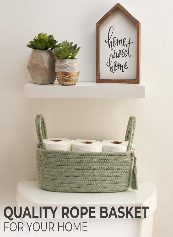 KIBAGA Decorative Toilet Paper Basket - Beautiful Bathroom Organizer for Toilet Tank Storage Decor - Boho Cotton Rope Bin with Tassel for Bathroom Accessories and as Shelf Decor (sage Green) - Image 3