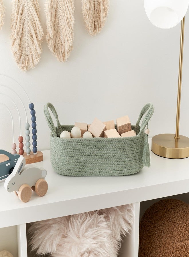 KIBAGA Decorative Toilet Paper Basket - Beautiful Bathroom Organizer for Toilet Tank Storage Decor - Boho Cotton Rope Bin with Tassel for Bathroom Accessories and as Shelf Decor (sage Green) - Image 5