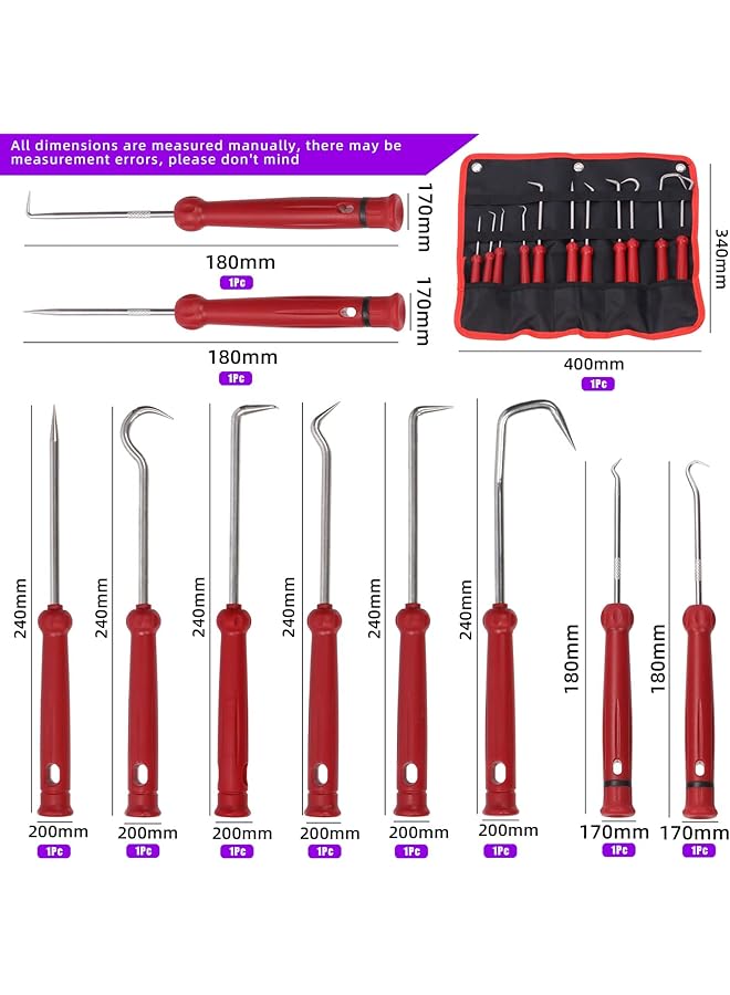 Swpeet 12Pcs Hose Removal Hook With Tool Bag Kit, Pick And Hook Set, Removal Tool, Oil Seal Puller, Car Hook, O-Ring Hook, Vacuum Hoses Trim, Joint Ring Removal, Gasket Tool Set, Precision Hook Set  - Image 2