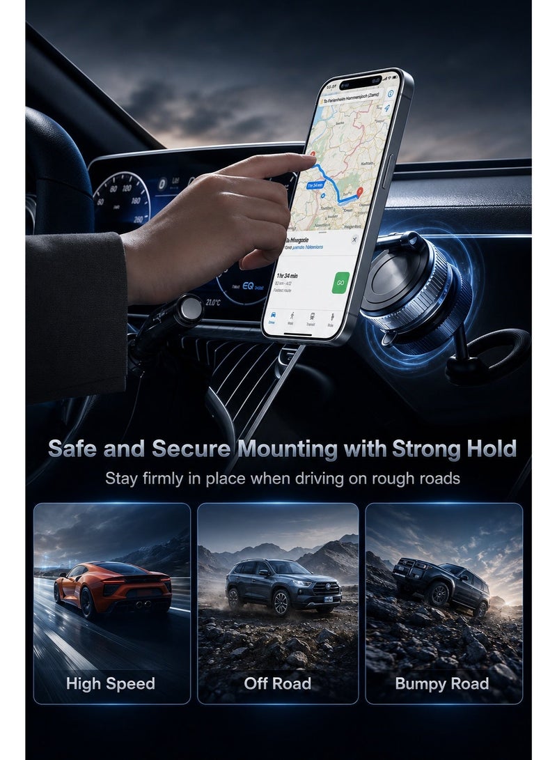 Klicktech 2026 Vacuum Magnetic Car Phone Mount,Strong Magnetic Phone Holder for Car Dashboard, Vacuum Magnetic Car Phone Mount,infino N55 Vacuum Suction Cup Mount with 360° Rotation & Anti-Shake - Universal Hands-Free Compatible with All Smartphones, Ideal for Car, Gym, Mirror, Smooth Surface (Sleek Blue) - Image 5