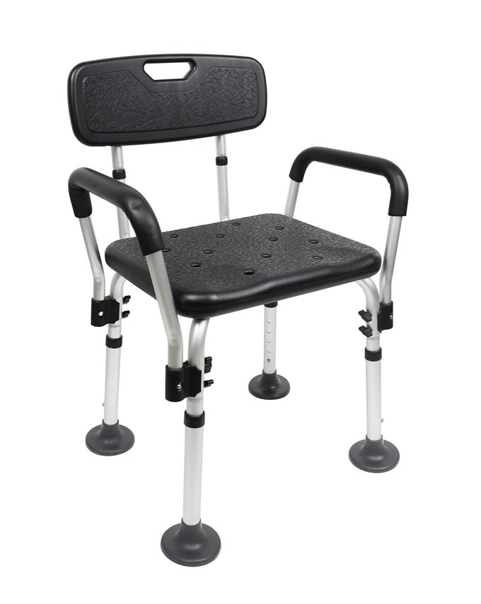 SHOWER CHAIR WITH ARMS ADJUSTABLE FOR ELDERLY BATHTUB ADULTS BLACK FREE ASSEMBLY