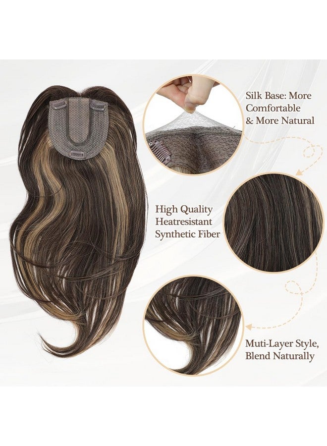 UDU Du Hair Toppers For Women For Thinning Hair Highlights Synthetic Fiber Hair Toppers Hair Pieces For Women Ladies Ash Brown Mutilayer Long Straight Wavy Clip In Wiglets With Fringe Bangs - Image 4