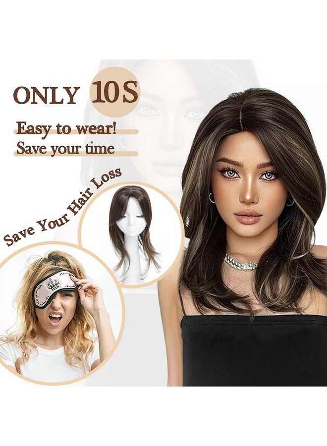 UDU Du Hair Toppers For Women For Thinning Hair Highlights Synthetic Fiber Hair Toppers Hair Pieces For Women Ladies Ash Brown Mutilayer Long Straight Wavy Clip In Wiglets With Fringe Bangs - Image 5