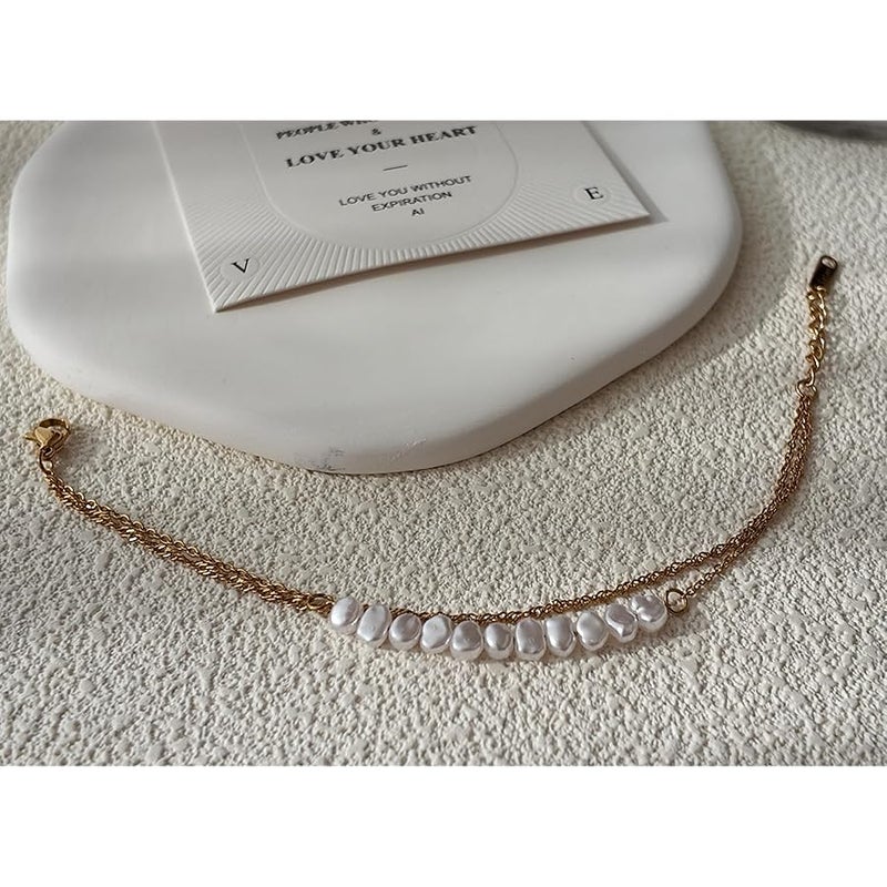 YOTIME Gold Pearl Bracelets for Women Trendy 18K Gold Plated Bracelets Dainty Pearls Beaded Chain Charm Pearl Bracelets Simple Jewelry for her - Image 5