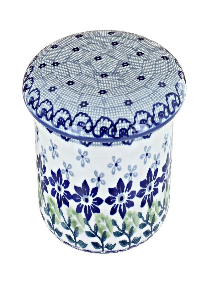 Blue Rose Pottery طبق زبدة بلو روز من الخزف البولندي - طبق زبدة بلو هالسي الفرنسي - يتسع لقطعة زبدة واحدة - طبق زبدة لتنظيم وتخزين الزبدة على سطح الطاولة - Image 1