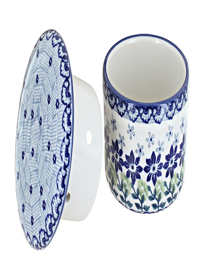 Blue Rose Pottery طبق زبدة بلو روز من الخزف البولندي - طبق زبدة بلو هالسي الفرنسي - يتسع لقطعة زبدة واحدة - طبق زبدة لتنظيم وتخزين الزبدة على سطح الطاولة - Image 2