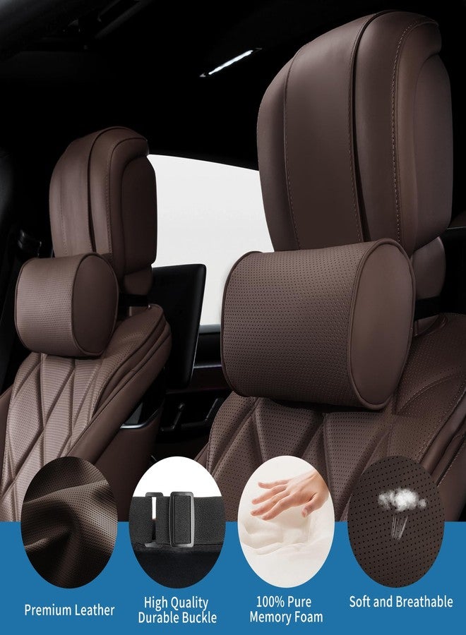 Dapucarin Car Headrest Pillow for Driving - Luxury Leather 100% Memory Foam, Ergonomic Neck Support - Universal Fit Head Rest Travel Pillow for Most Cars, Home & Office, Brown, 2 Pack - Image 3