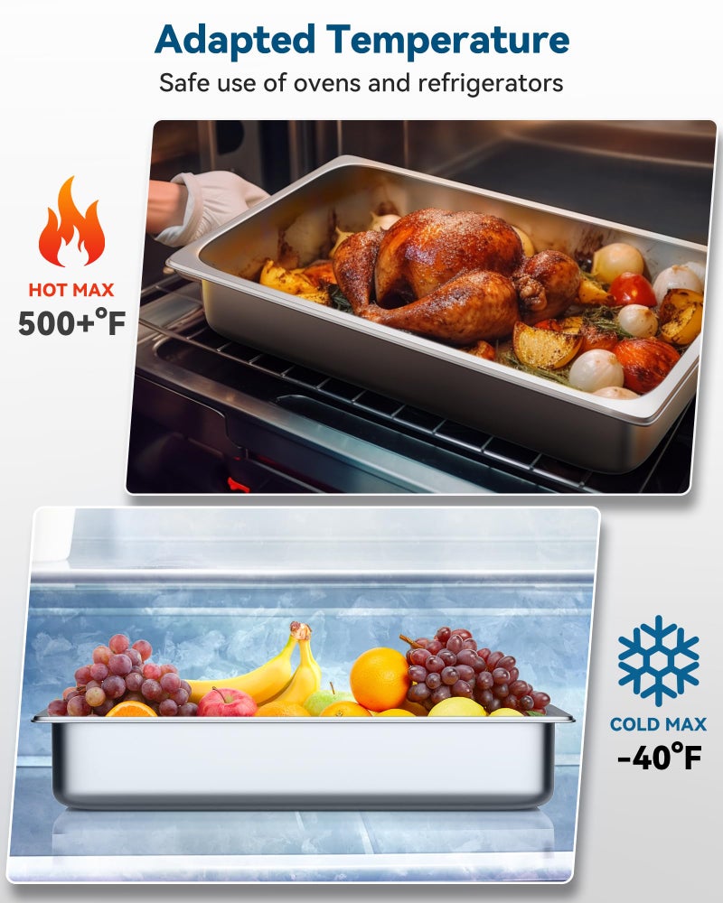 ZeroPone 4 Pack Hotel Pans with Lids, 1/1 Size 4" Deep Steam Table Pans, Full Size Stainless Steel Food Pan 22 Gauge Anti Jam 20.8" L x 12.8" W Commercial Food Storage Containers - Image 4