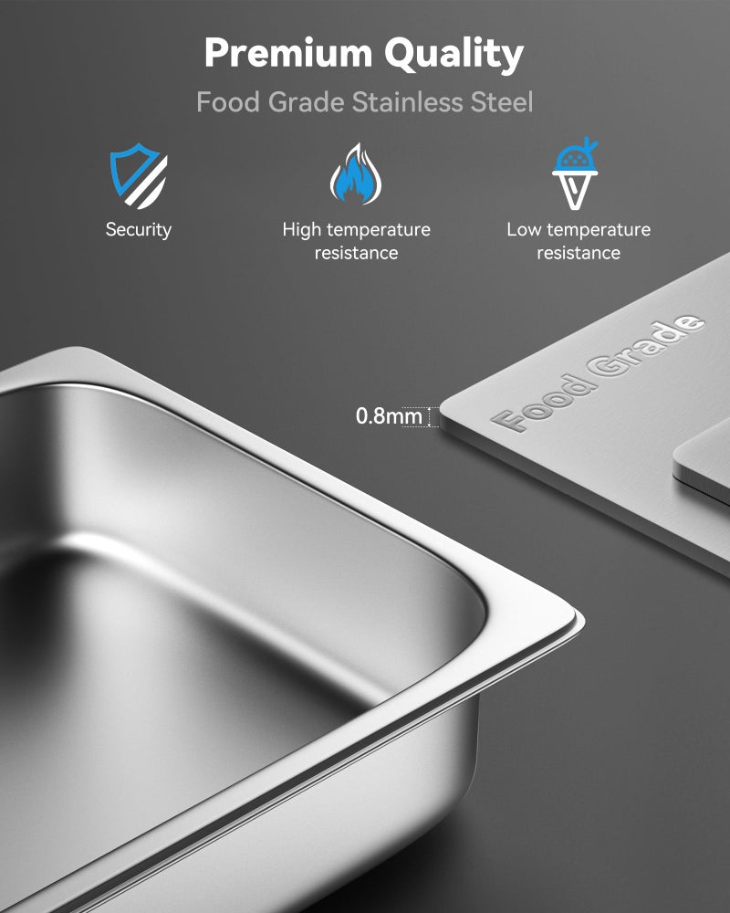 ZeroPone 4 Pack Hotel Pans with Lids, 1/1 Size 4" Deep Steam Table Pans, Full Size Stainless Steel Food Pan 22 Gauge Anti Jam 20.8" L x 12.8" W Commercial Food Storage Containers - Image 2