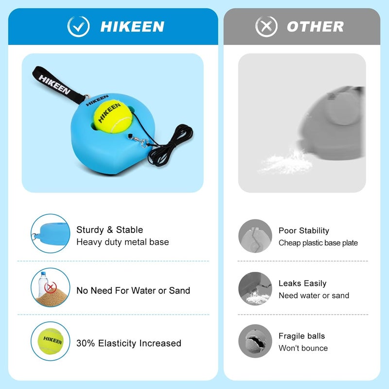 Hikeen هايكين بريميوم مدرب تنس مع قاعدة معدنية، مجموعة مدرب تنس فردي محمولة مع 3 كرات مطاطية عالية المرونة، معدات تدريب تنس للكبار والأطفال والمبتدئين - Image 4