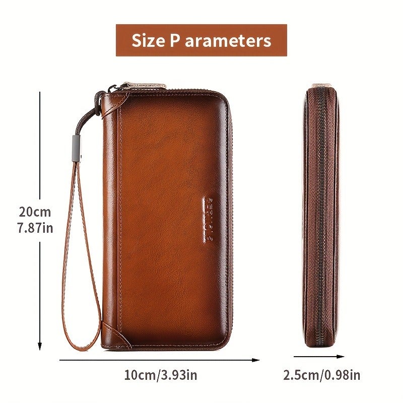 GERUOLA Men's Genuine Leather Long Wallet, Soft Cowhide Clutch, Travel Lightweight Luxury Simple Large Capacity Anti-Scan Gradient Black, Top Grain Cowhide, Large Capacity RFID Blocking Credit Card Holder, Portable for Work, Business, Commute, Office Gift, Anniversary, Couple, Birthday, Valentine's Day Gift, Leather Wallet, Father's Day Gift, Christmas, Thanksgiving Gift - Image 3