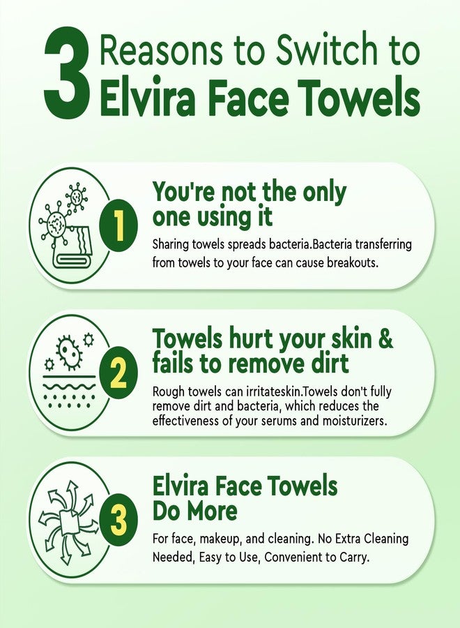 Elvira 200 Count (2 Pack) Disposable Face Towels, Biodegradable Skincare Facial Cleansing Towels, Ultra Soft & Thick Makeup Remover Dry Wipes, Lint-Free & Vegan for Sensitive Skin, Travel Essential - Image 3