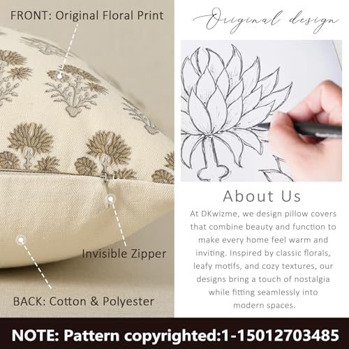 DKwizme Farmhouse Floral Pillow Covers 24x24 Set of 2, Country Botanical Throw Pillow Cover for Sofa Couch Bed Living Room, Rustic Vintage Flower Cushion Covers Cottage Home Décor,Vintage Walnut - Image 4