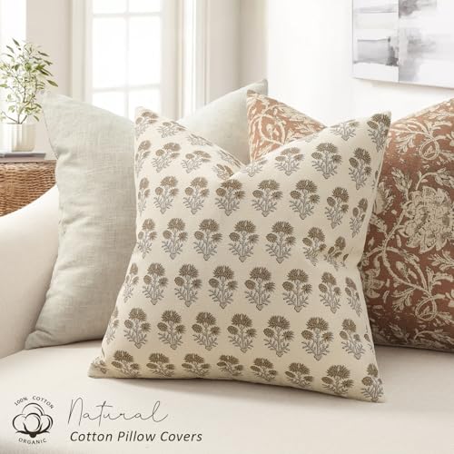 DKwizme Farmhouse Floral Pillow Covers 24x24 Set of 2, Country Botanical Throw Pillow Cover for Sofa Couch Bed Living Room, Rustic Vintage Flower Cushion Covers Cottage Home Décor,Vintage Walnut - Image 2