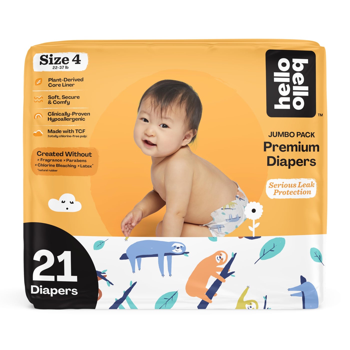 Hello Bello Premium Baby Diapers Size 4, 21 Count of Disposable, Extra-Absorbent, Hypoallergenic Baby Diapers with Snug and Comfort Fit, Sleepy Sloth