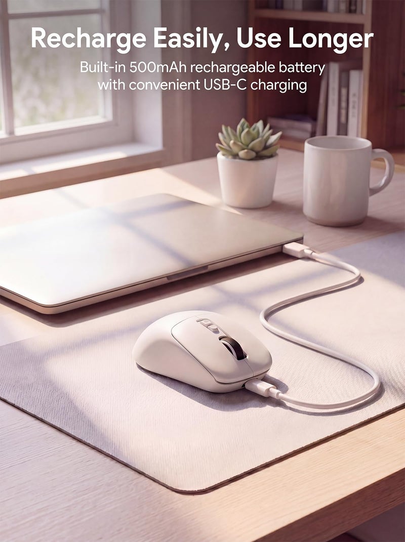 RAPIQUE Wireless Mouse for Laptop, Dual Bluetooth & 2.4G, Multi-Device for 3 Devices, USB-C Rechargeable, Quiet Click, 4 DPI Levels up to 3200, Ergonomic Right-Hand Mouse for MacBook, PC - White - Image 5