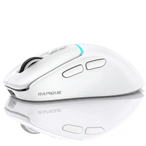 RAPIQUE Wireless Mouse for Laptop, Dual Bluetooth & 2.4G, Multi-Device for 3 Devices, USB-C Rechargeable, Quiet Click, 4 DPI Levels up to 3200, Ergonomic Right-Hand Mouse for MacBook, PC - White - Image 1