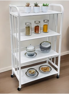 Cady One 4-Tier Iron Kitchen Storage Rack with Wheels for Easy Mobility, Kitchen Storage and Organization Shelves, White, 27*102*60cm  - Image 1