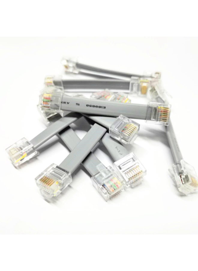 Generic 8-core Flat Network Cable 8P8C Network Cable Eight-core Flat Multi-strand Network Cable Short Crystal Head Network Cable-Color:Grey-Line Length:20cm  - Image 1