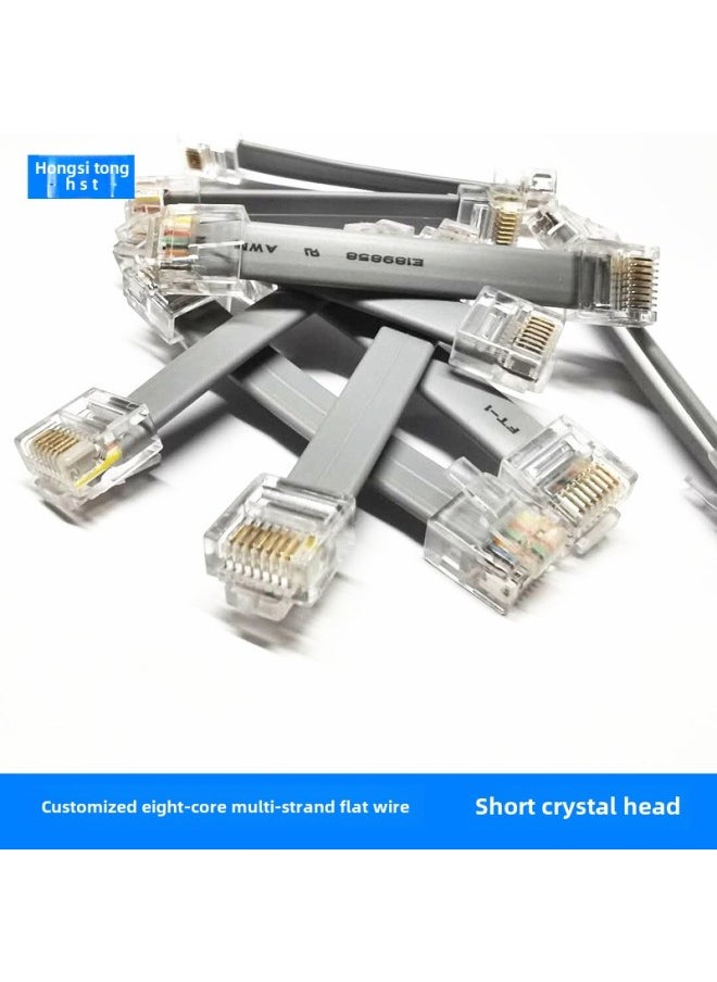 Generic 8-core Flat Network Cable 8P8C Network Cable Eight-core Flat Multi-strand Network Cable Short Crystal Head Network Cable-Color:Grey-Line Length:20cm  - Image 2