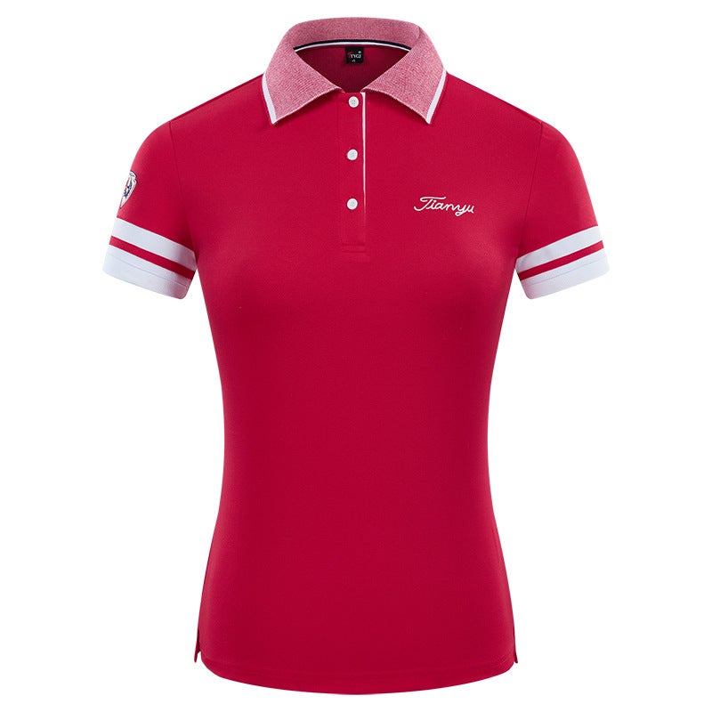 Generic GOLF clothing womens summer T-shirt Korean style womens lapel short sleeve GOLF ball clothes womens top sports ball clothes Red