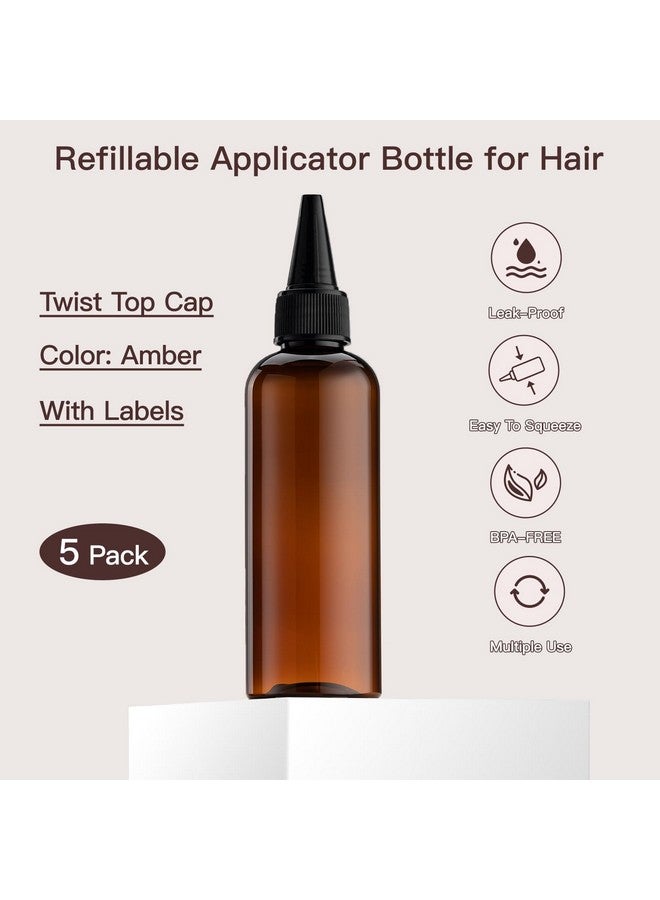 تيكسون زجاجات صبغ الشعر من تيكسون، عبوة من 5 زجاجات ضغط قابلة لإعادة التعبئة، زجاجات بلاستيكية فارغة بغطاء علوي ملتوي (3.4 أونصة، لون كهرماني) - Image 3