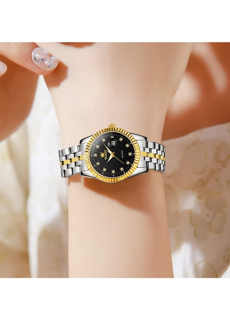 أوليفز ساعة OLEVS نسائية فاخرة مرصعة بالألماس، ساعة نسائية تناظرية كوارتز مقاومة للماء مع تاريخ وتاريخ، ساعة من الفولاذ المقاوم للصدأ - Image 3