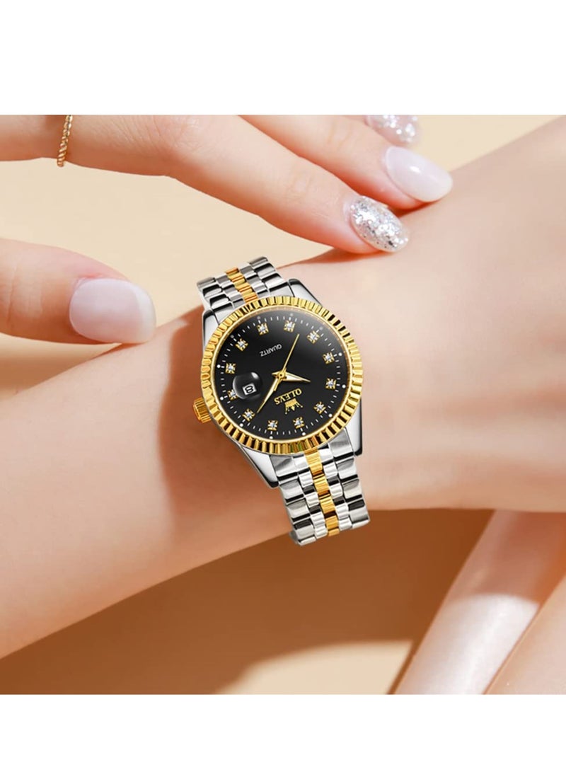 أوليفز ساعة OLEVS نسائية فاخرة مرصعة بالألماس، ساعة نسائية تناظرية كوارتز مقاومة للماء مع تاريخ وتاريخ، ساعة من الفولاذ المقاوم للصدأ - Image 2