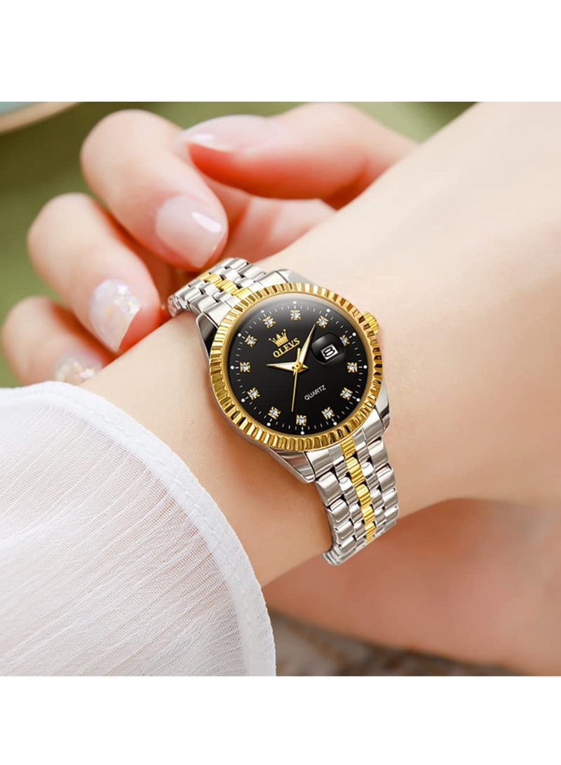 أوليفز ساعة OLEVS نسائية فاخرة مرصعة بالألماس، ساعة نسائية تناظرية كوارتز مقاومة للماء مع تاريخ وتاريخ، ساعة من الفولاذ المقاوم للصدأ - Image 4