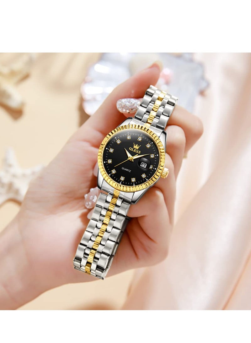 أوليفز ساعة OLEVS نسائية فاخرة مرصعة بالألماس، ساعة نسائية تناظرية كوارتز مقاومة للماء مع تاريخ وتاريخ، ساعة من الفولاذ المقاوم للصدأ - Image 5